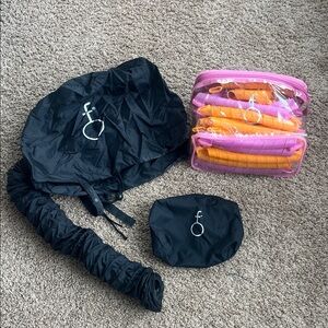 Black Hair Dryer Bonnet with Pink and Orange Curlers